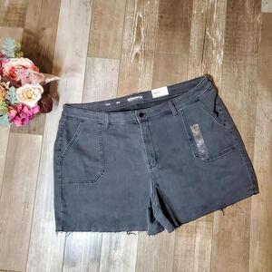 NWT Sonoma Women's Plus Size Black Denim High-Rise Raw Hem Shorts Size 20W